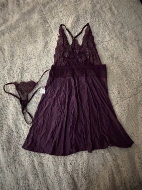 Pure Romance Plum Lace Chemise with Matching Thong